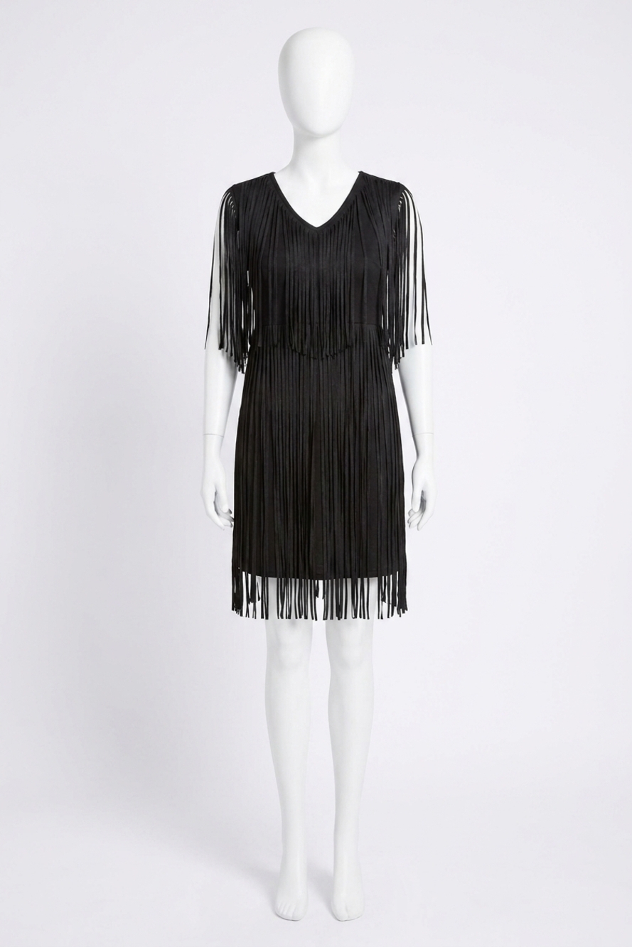 NEW FRANK LYMAN fringe knit dress in black